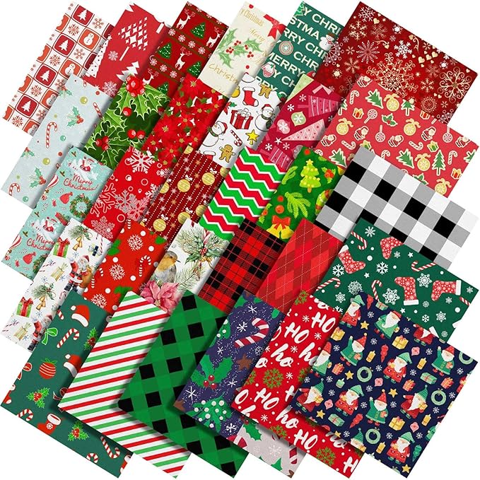 60 Pieces 10 x 10 Inch Christmas Fabric Holiday Quilting Fabric Snowman Christmas Tree Print Fat Quarters Printed Theme Sewing Squares Decorative DIY for Crafts (Snowman)
