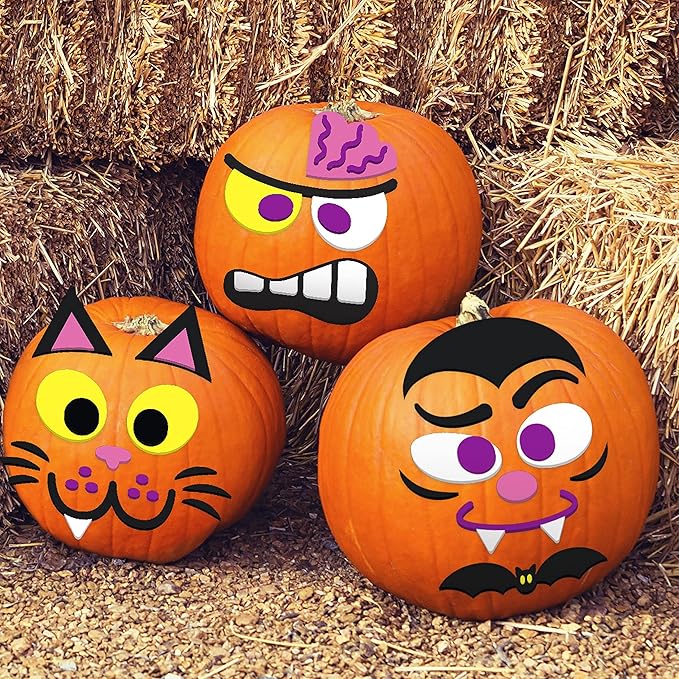 JOYIN 16 Packs Halloween Pumpkin Decorating Stickers Foam Craft Kit, Halloween Party Favors for Kids, Party Supplies Arts Activities, Jack O Lantern Face Sticker School Games Gifts