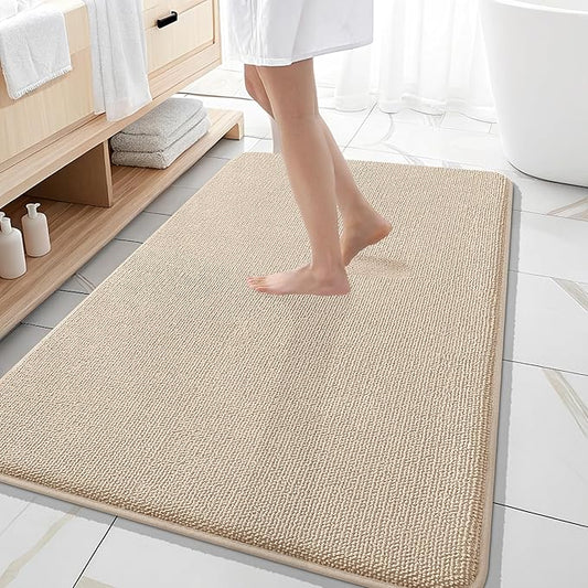 OLANLY Thick Memory Foam Bath Mat Rug 59x35, Extra Soft Absorbent Bathroom Rug, Quick Dry Bath Mats, Non-Slip, Machine Washable Carpet for Bathroom, Tub and Shower, Home Decor Accessories, Beige