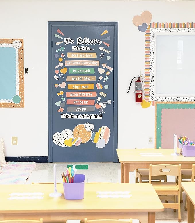 Carson Dellosa Education We Belong 82-Piece Motivational Bulletin Board Set, Motivational Bulletin Board Decorations with Boho Hearts & Dots, Positive & Inspirational Wall Decor, Boho Classroom Décor