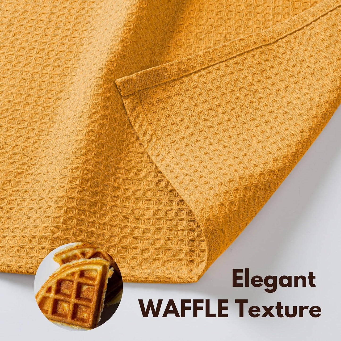 Native Fab Cotton Kitchen Towel with Hanging Loop 16x26 inches, 6-Pack, Waffle Weave Kitchen Towels for Cleaning Drying, Washcloths Soft & Absorbent Cloth Rags, Bar Towel, Dish Cloth, Mustard Yellow