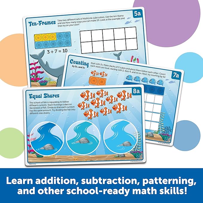 Learning Resources MathLink Cubes Kindergarten Math Activity Set Sea Adventures! - 115 Pieces, Age 5+, STEM Teaching Toys, Kindergartner Games