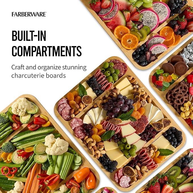 FARBERWARE Build-a-Board Cutting Board with Three Compartments and Clear Locking Lid for Charcuterie, Snacks, and More, Acacia