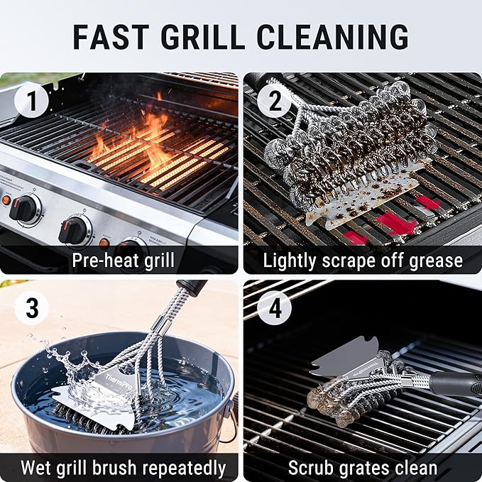 ThermoPro BBQ Grill Brush with Wide Scraper, Bristle-Free Stainless Steel Grilling Cleaner, Safe All-Grate Cleaner Kit, Perfect for BBQ Grill Cleaning Accessory