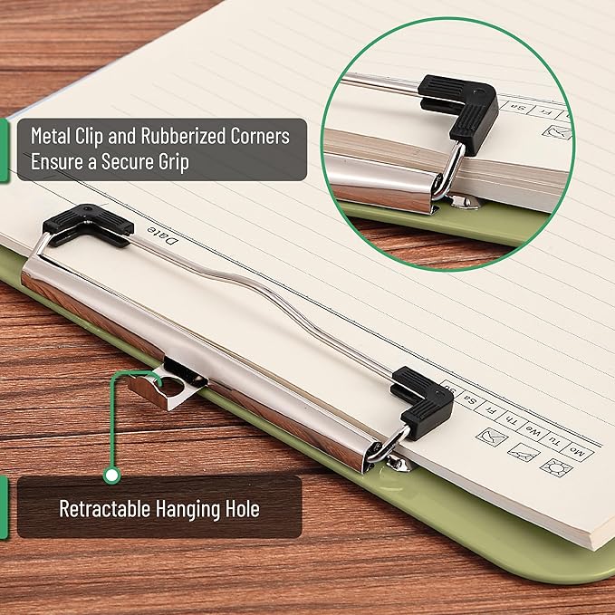 Mr. Pen- Plastic Clipboard, 12.5" x 9", 2 Pack, Faded Olive Green Clipboard Plastic, Low-Profile Metal Clip with Retractable Hanging Hole