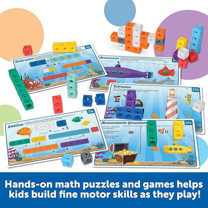 Learning Resources MathLink Cubes Kindergarten Math Activity Set Sea Adventures! - 115 Pieces, Age 5+, STEM Teaching Toys, Kindergartner Games