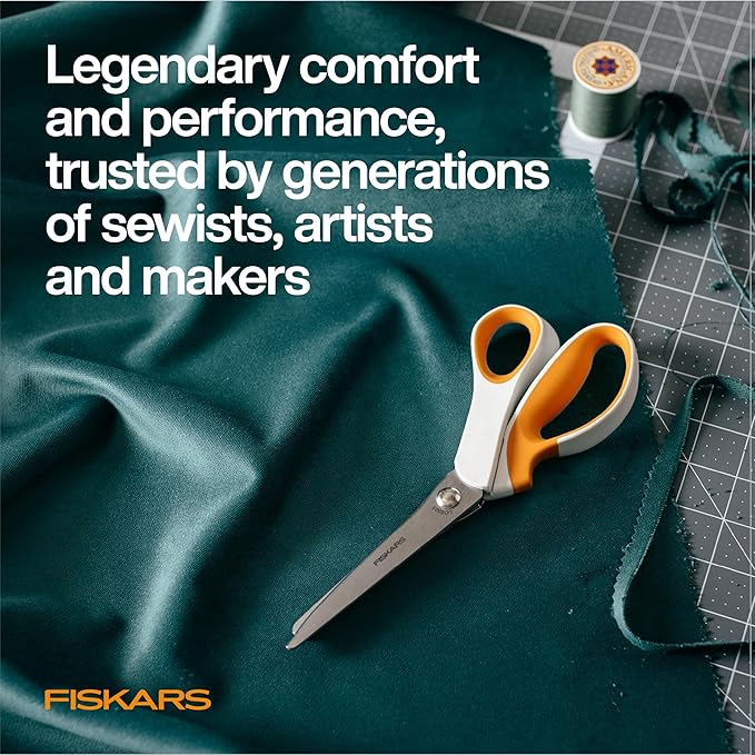 Fiskars Pinking Shears, Gifts for Mom, Fabric Scissors with Ergonomic Handle,Zig Zag Edge and Stainless Steel Blades, Orange/White