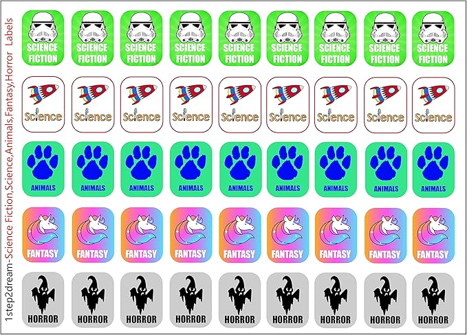 Genre Book Spine Labels for Library | Classroom Library Classification Stickers 450pcs | Science Fiction,Science,Animals,Fantasy,Horror