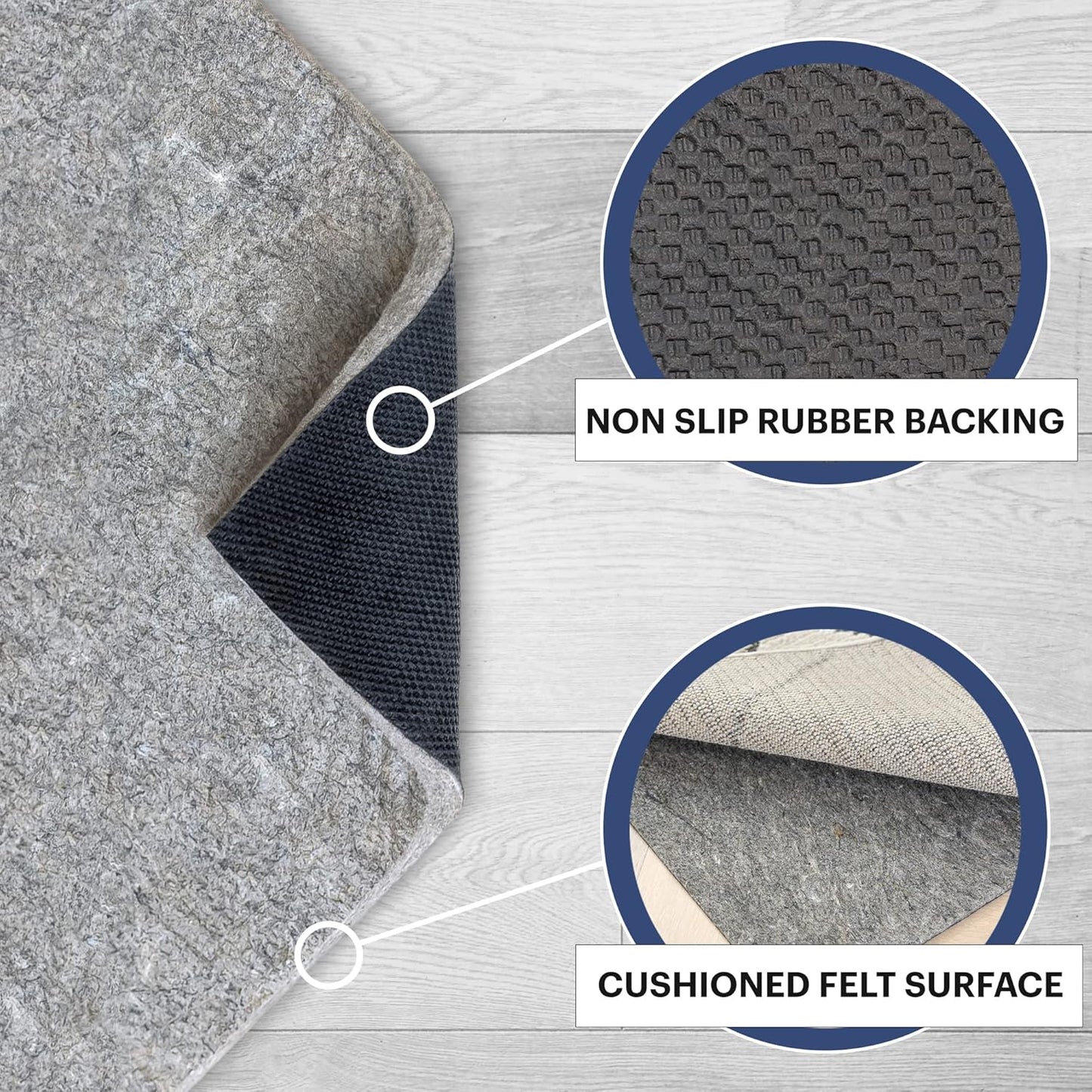 RUGPADUSA - Dual Surface - 10'x14' - 1/2" Thick - Felt + Rubber - Non-Slip Backing Rug Pad - Adds Comfort and Protection - for Hard Surface Floors