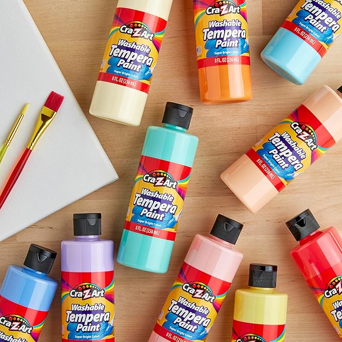 Cra-Z-Art Pastels Washable Tempera Paint For Kids Bulk Pack 10ct, Assorted Soft Pastel Colors Tempera Paint Set 8oz each bottle, Back To School Teachers Supplies