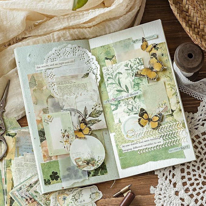 JOYCHOIC Vintage Floral Scrapbook Kit, 4 Packs Junk Journal Supplies for Beginner, Large Collection Journaling and Scrapbooking Materials, Bullet DIY Arts Craft Collage, Adults