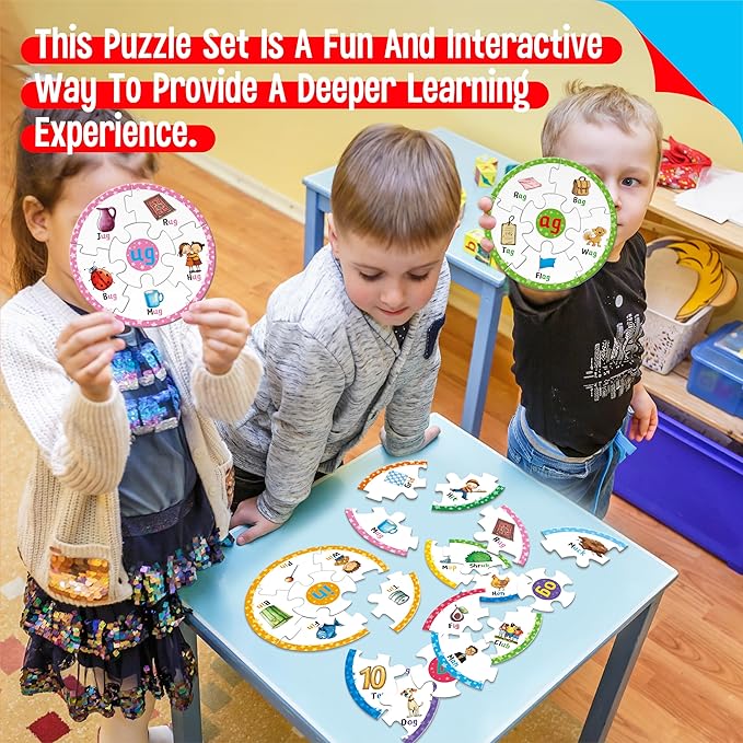 Phonics Puzzles, Short Vowel Sound Blends-30 Phonics & 150 Sight Words, Phonetic Rhyming Game Learn to Read Spell First Word Early Educational Tool for Toddlers, Preschool, Kindergarten, Homeschooling