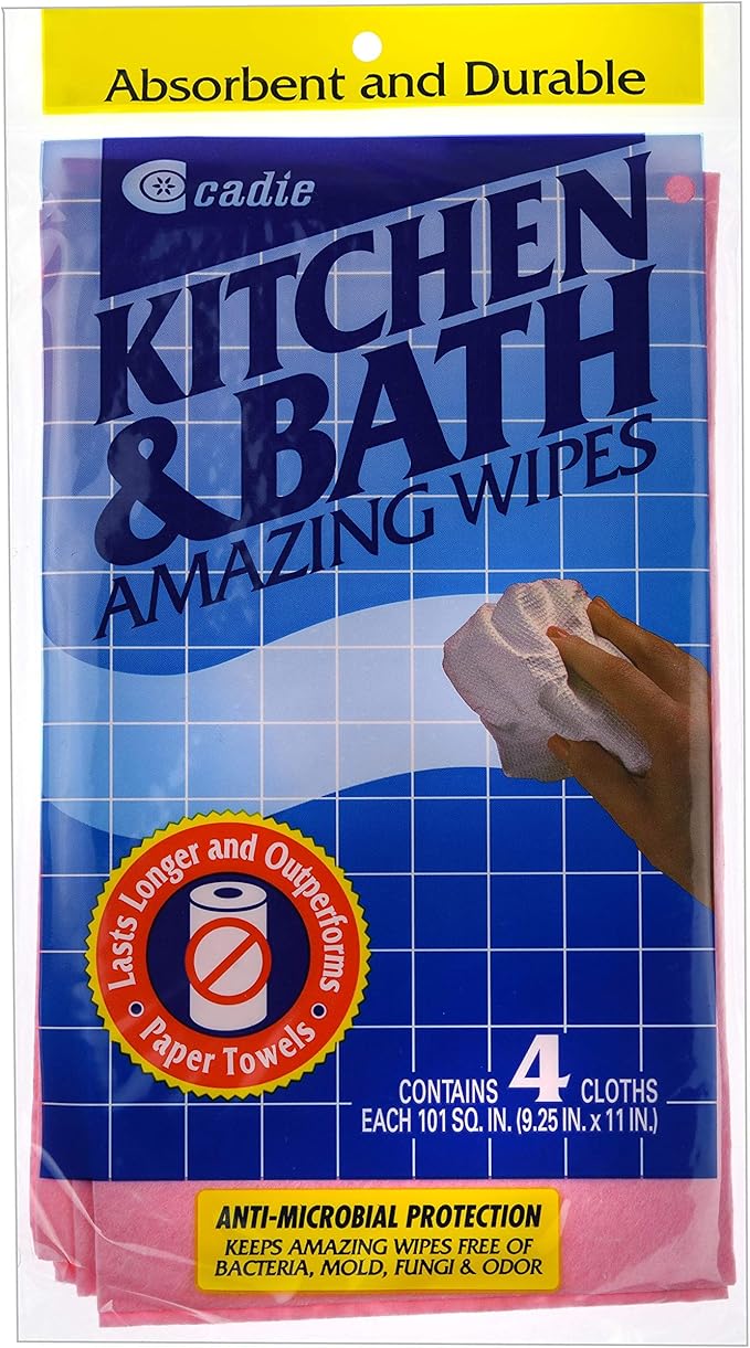 Cadie Kitchen and Bath Amazing Wipes - Absorbent and Reusable Cloth for Washing, Drying, Wiping in The Bathroom or Cuisine Surfaces | Cleaning Sink, Tiles, Bathtub, Walls, Mirror or Floors | 2-Pack