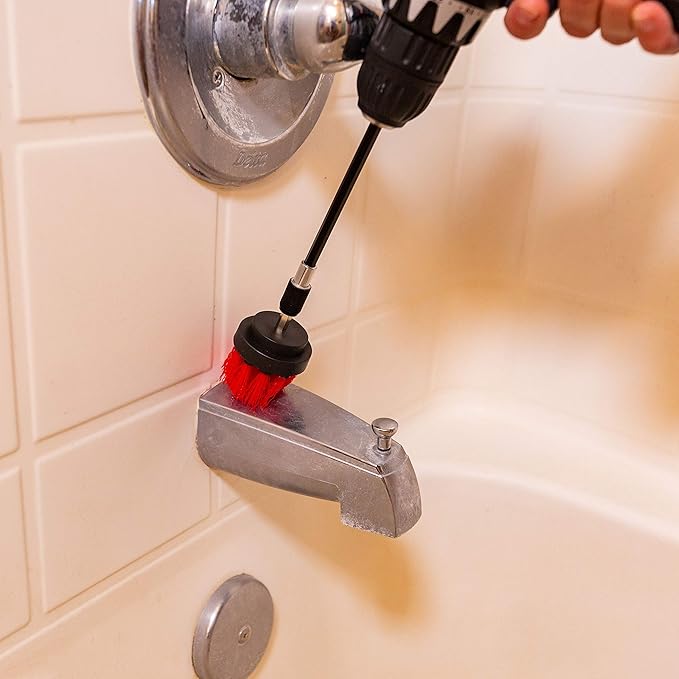Cleaner Drill Brush Attachment Set - Power Scrubber Brush Cleaning Kit & 5 Inch Extension, 3 Brushes Use On Grout, Cars, Bathroom Surfaces, Tile, Shower & Tubs