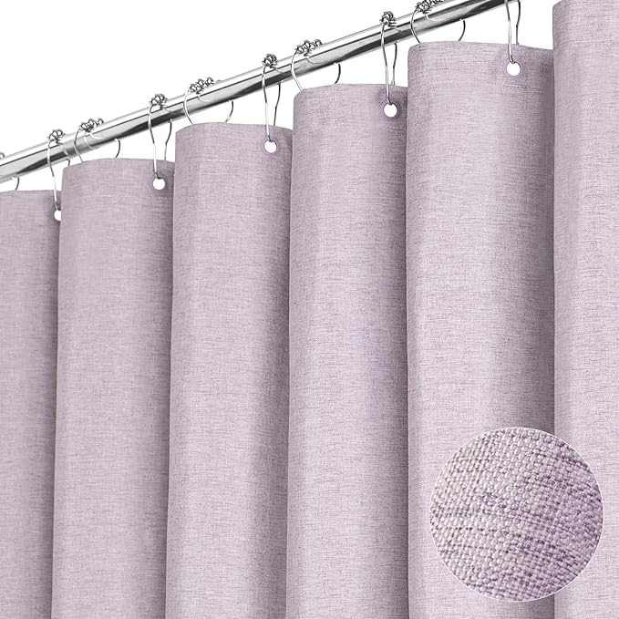 BTTN Extra Long Shower Curtain - 72x84 Inch Long Linen Textured Heavy Duty Fabric Shower Curtain Set with 12 Plastic Hooks, Tall Luxury Simple Waterproof Cloth Shower Curtains for Bathroom - Lavender
