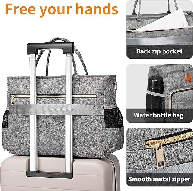 Rabjen Nurse Tote Bag for Work with Padded 15.6” Laptop Sleeve, Medical Supplies Shoulder Bag for Home Health Care