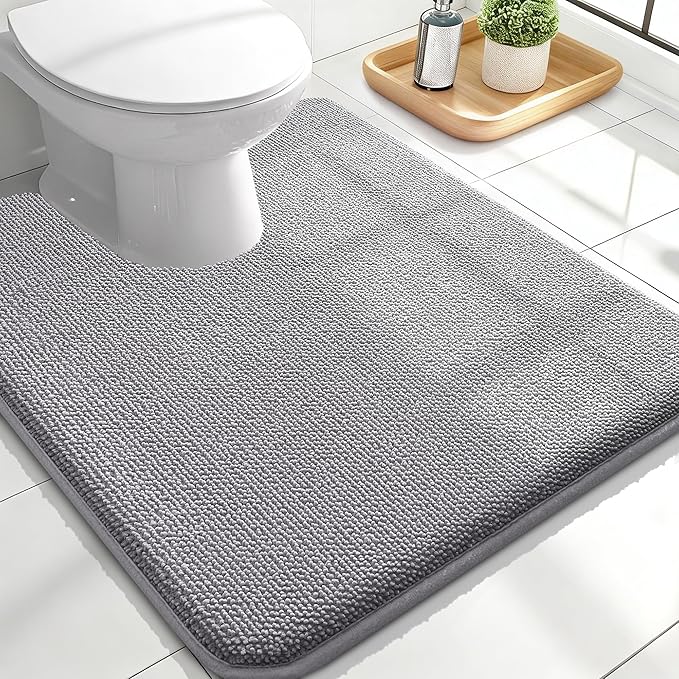 OLANLY Toilet Rugs U-Shaped 24x20, Extra Soft Absorbent Thick Memory Foam Contour Bathroom Rugs, Dry Quickly, Machine Washable, Non-Slip Toilet Bath Mat, Home Decor Accessories, Grey