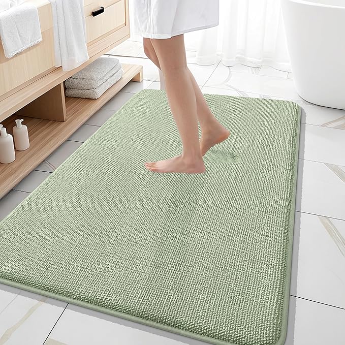 OLANLY Thick Memory Foam Bath Mat Rug 59x35, Extra Soft Absorbent Bathroom Rug, Quick Dry Bath Mats, Non-Slip, Machine Washable Carpet for Bathroom, Tub and Shower, Home Decor Accessories, Sage Green