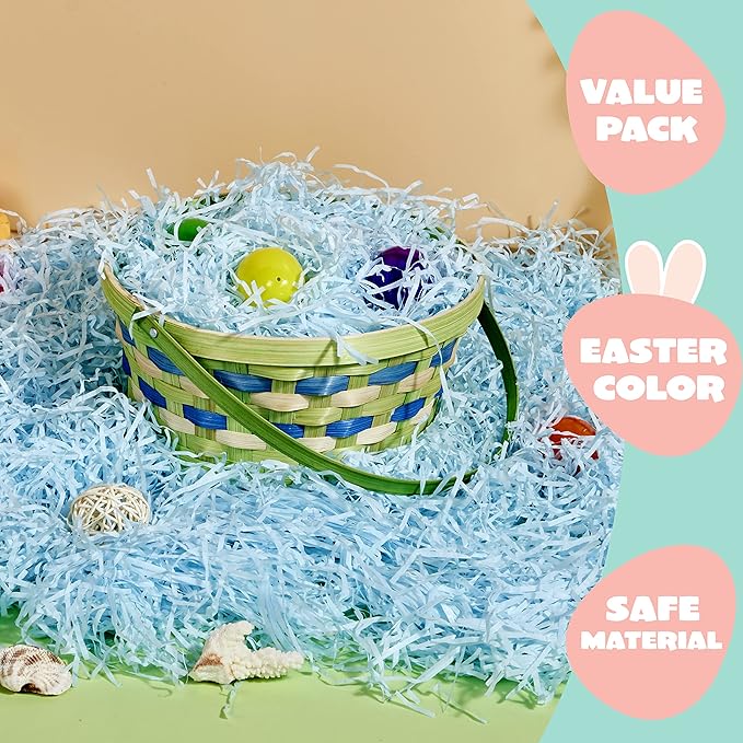 JOYIN 3.75 LB Easter Fake Grass Crinkle Paper Shred Filler(60 Oz) for Craft Boxes Bags Basket Filling, DIY Gift Wrapping, Wedding Party Decoration, Easter Egg Hunt (Pink, Yellow, Sky Blue, Green)