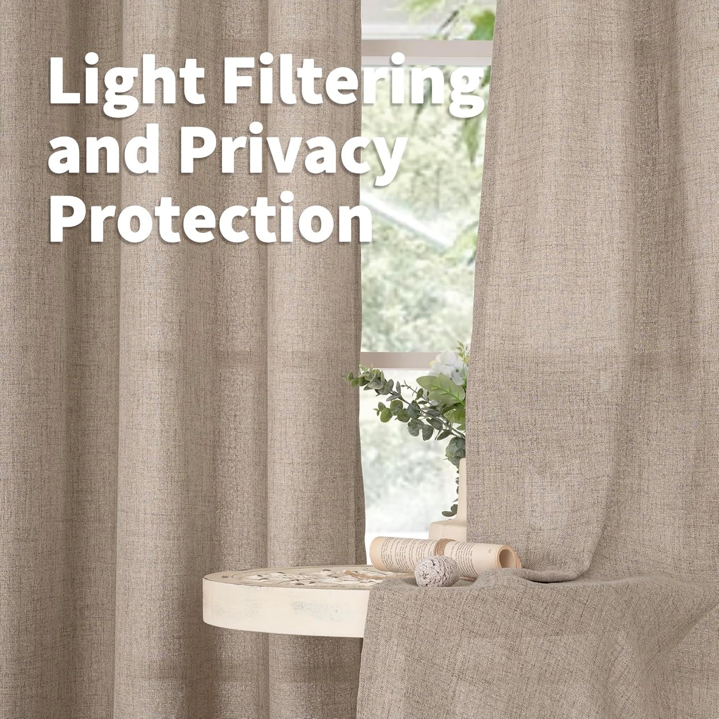 YoungsTex Linen Curtains 84 Inches Long for Living Room Farmhouse, Oatmeal Semi Sheer Drapes Light Filtering Textured Window Treatments with Back Tab Rod Pocket for Bedroom, 2 Panels,52 X 84 Inch
