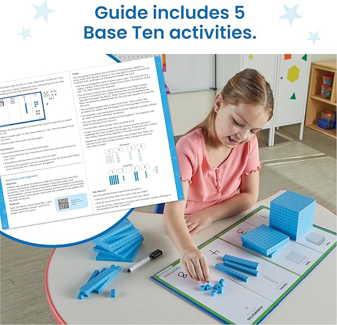 hand2mind Plastic Base Ten Blocks Activity Set, Place Value Manipulatives, Base 10 Blocks for Math, Counting Cubes, Math Manipulatives 1st Grade, Small Group Classroom Must Haves (133 Pieces)