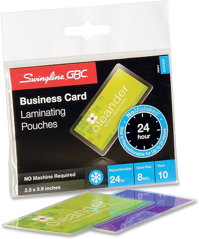 Swingline NoMistakes Self Sealing Laminating Pouches, Business Card, 8 Mil, 10/Pack (3747223)