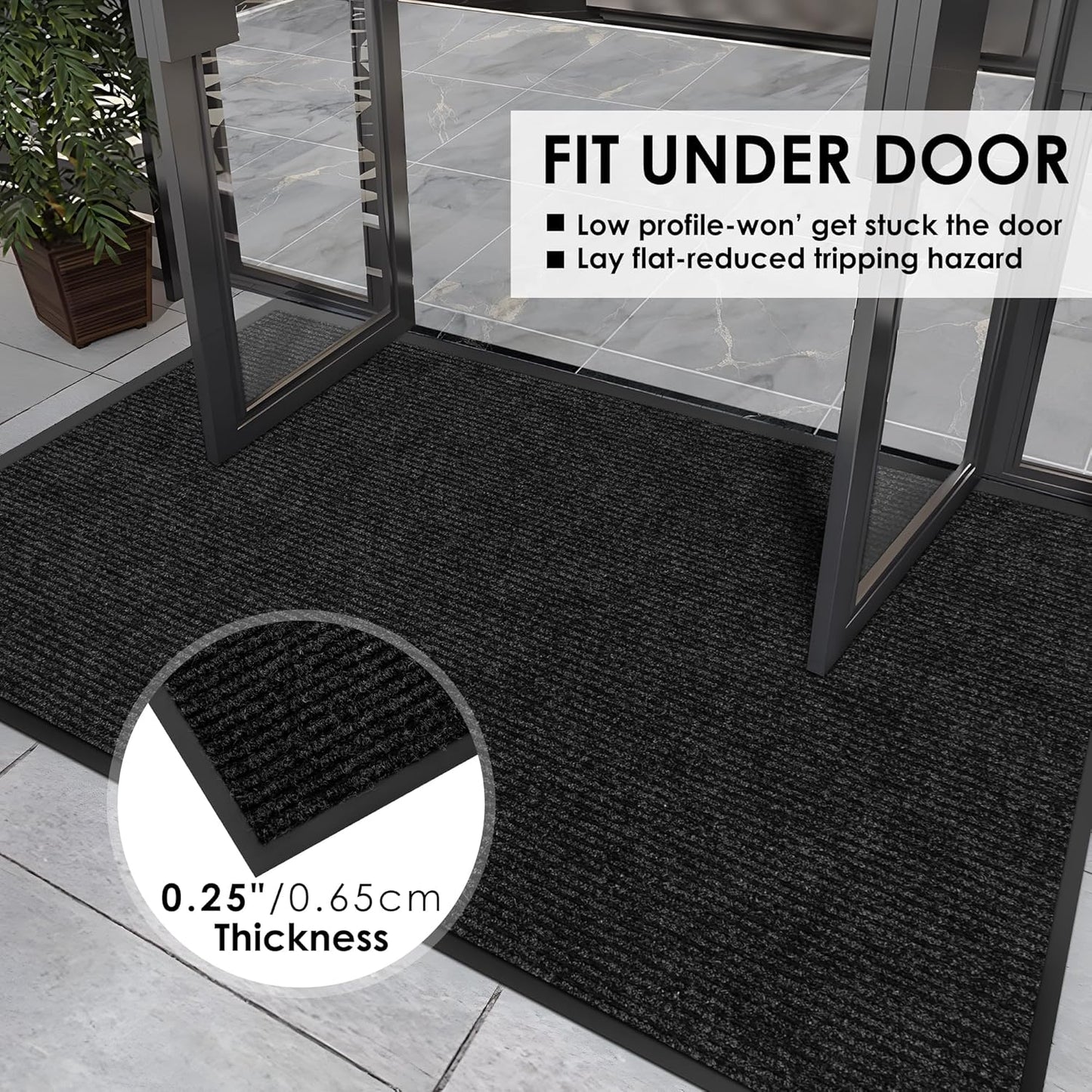 2′ x 16′ Front Door Mat Indoor Outdoor Entrance, Commercial Floor Mat Heavy Duty Dirt Trapper Entryway Doormat, Custom Size Non Slip Rubber Backing Welcome mat, Door Mat for High Traffic Area