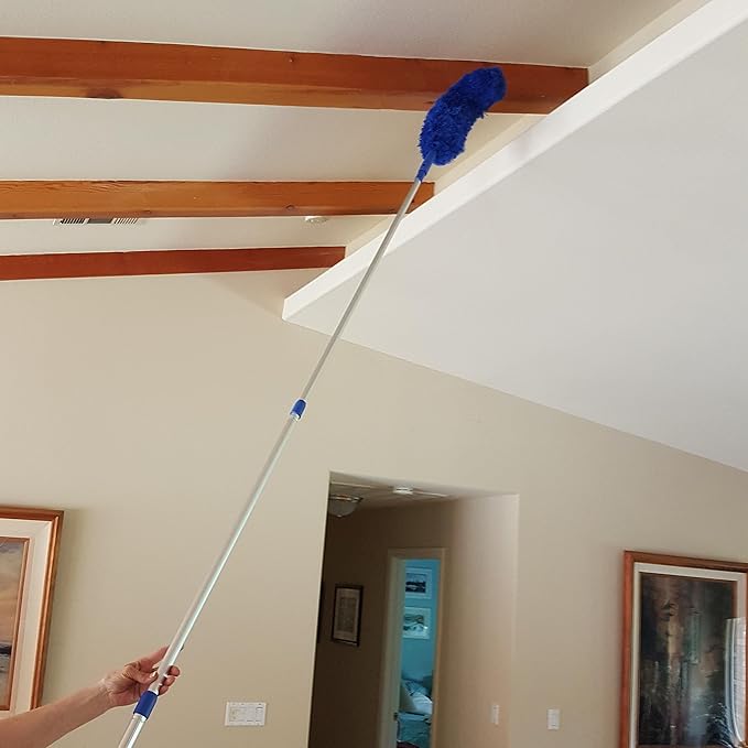 Extendable Microfiber Duster Extension Rod | Ceiling Fan Duster 20 Foot Reach | Cobweb 3-Stage Aluminum Telescoping Pole | Lightweight Webster Telescoping Cleaning Tool | U.S. Duster Co.