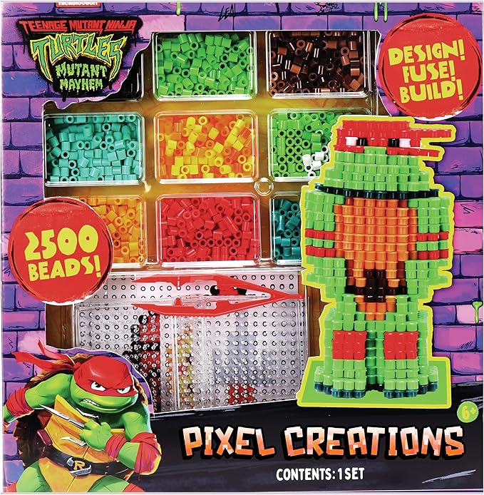 TMNT Pixel Creations Bead Kit Teenage Mutant Ninja Turtles Craft Set with 2500 Beads, Pegboards & Templates Ideal for Birthday Gifts & Screen-Free Play DIY Art Activity for Kids Ages 6+