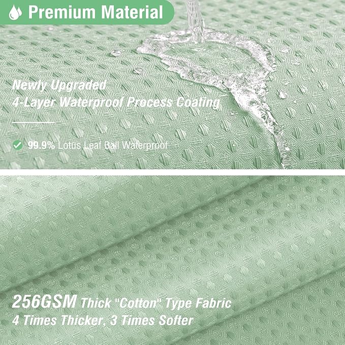 Dynamene Long Fabric Shower Curtain - 78 inch Long Waffle Weave Weighted Cloth Shower Curtains for Bathroom, Neutral Heavy Duty Hotel Spa Luxury Bath Curtain Set with 12 Hooks, 72x78, Mint Green