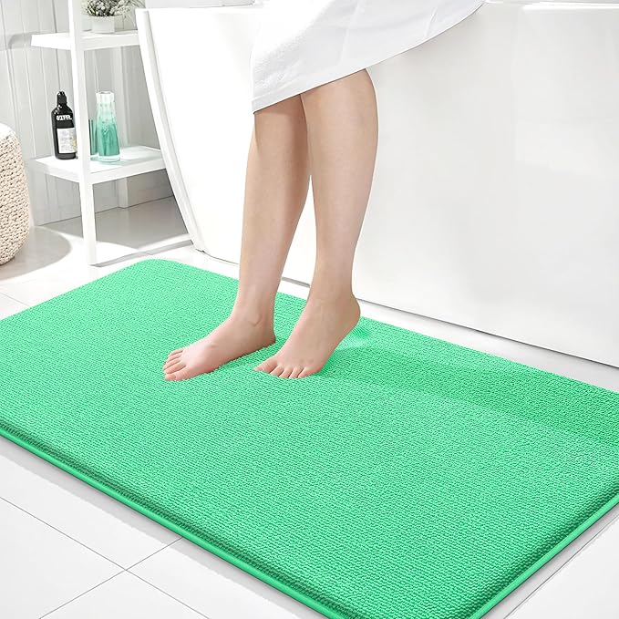 OLANLY Thick Memory Foam Bath Mats Rugs 44x24, Extra Soft Absorbent Bathroom Rug, Quick Dry Bath Mat, Non-Slip, Machine Washable Carpet for Bathroom, Tub and Shower, Home Decor Accessories, Mint Green