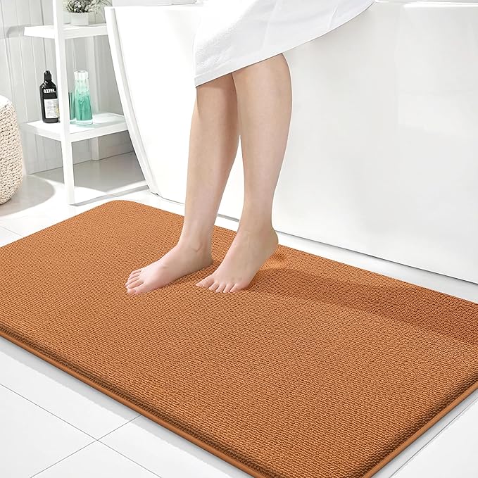 OLANLY Thick Memory Foam Bath Mat Rug 44x24, Extra Soft Absorbent Bathroom Rug, Quick Dry Bath Mats, Non-Slip, Machine Washable Carpet for Bathroom, Tub and Shower, Home Decor Accessories, Clay