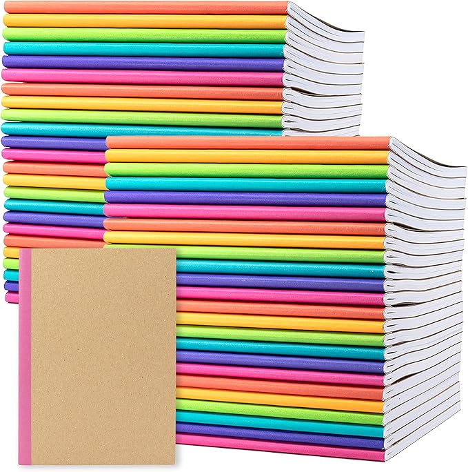 PAPERAGE 48-Pack Composition Notebook Journals, 120 Pages, Kraft Cover with Rainbow Spines, College Ruled Lined Paper, Small Size (8 in x 5.75 in) – for Home, Office or School Supplies