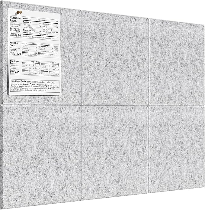 MaxGear Large Cork Board for Wall 36" x 24", Light Gray Bulletin Board, 6 Pack Felt Wall Tiles with Pushpins, Cork Boards for Office Pin Board Tack Board Cork Boards