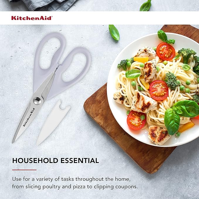 KitchenAid All Purpose Kitchen Shears with Protective Sheath Durable Stainless Steel Scissors,Dishwasher Safe,Soft Grip Comfort Handle,8.72 Inch,Lavendar Cream,(Pack of 2)