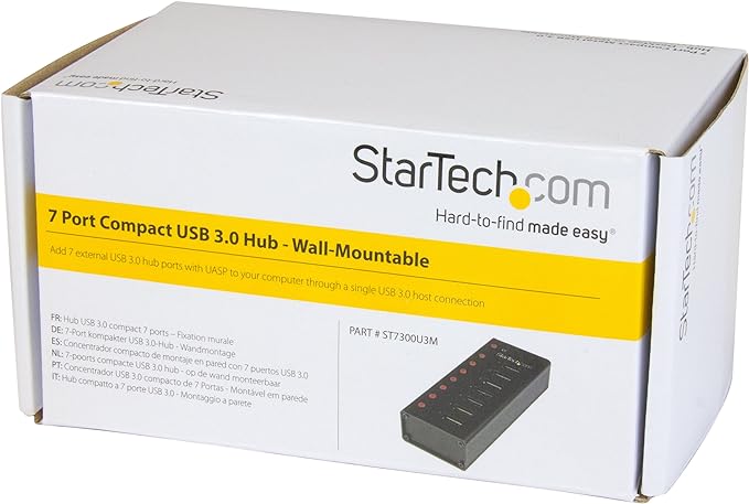 StarTech.com 7 Port USB 3.0 Hub (5 Gbps) - Metal Enclosure - Desktop or Wall Mountable - Rugged & industrial Powered USB Expander and Splitter Hub (ST7300U3M)