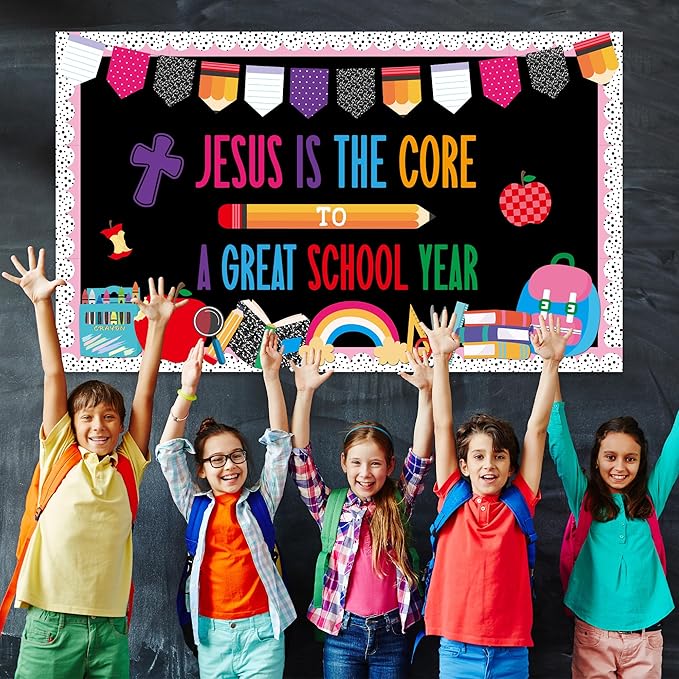 Back to School Bulletin Board Decorations Jesus Welcome Back Classroom Decoration Christian Bulletin Board Set Religious Bible Cutouts for School Office Chalkboard Wall Door Decor Supplies