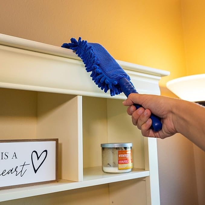Blue Extension Rod Ceiling Duster with 18-20 feet Reach 3-Stage Aluminum Telescoping Pole - Cathedral, Cobweb, Microfiber, Ceilings Fan Duster Includes 2 Hand Dusting Kit