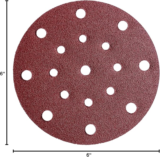 POWERTEC 45812, 6" x17 Holes, 120 Grit, A/O Hook and Loop Disc for Festool RO150 / ETS 150 Sander, Red, 50PK