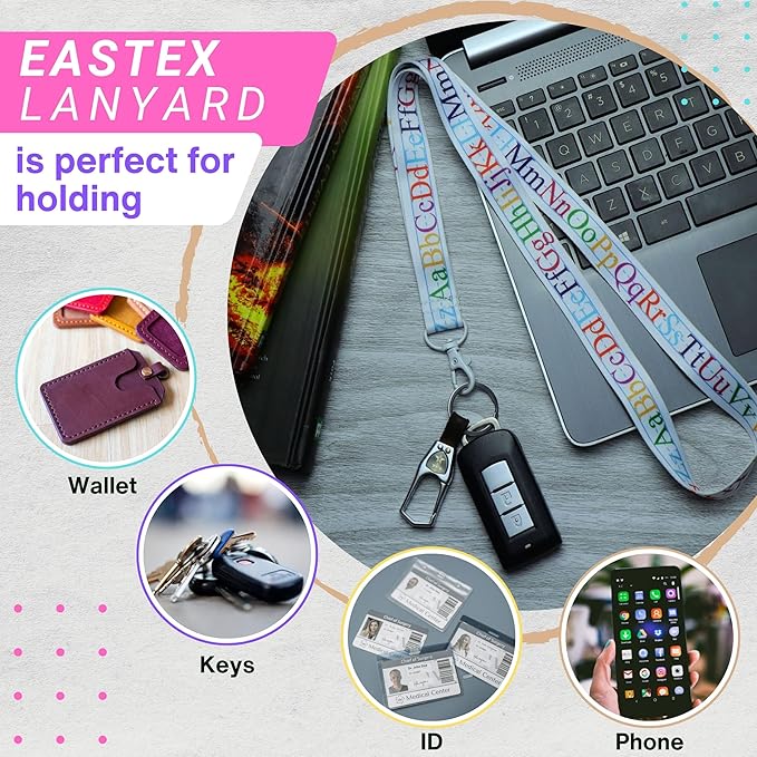 EASTEX Teacher Lanyard Keychain - ABC Alphabet Badge Lanyard for Keys Whistle - ID Card Holder Keychain - Math Periodic Table