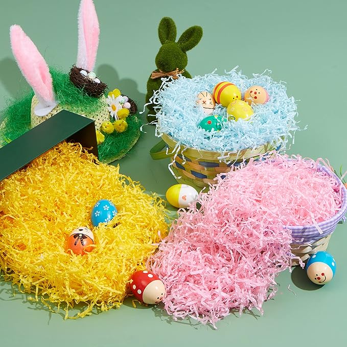 JOYIN 0.75 LB Easter Fake Grass Paper Shred Filler(12 Oz) for Basket Boxes Filling, DIY Gift Wrap Crinkle, Wedding Birthday Engagement Party Decoration, Easter Egg Hunt(Pink, Yellow, Sky Blue, Green)