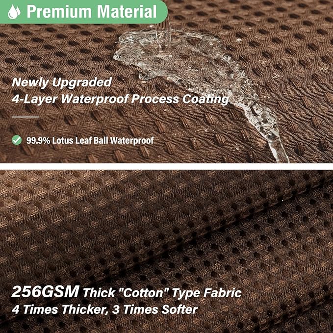 Dynamene Long Fabric Shower Curtain - Waffle Textured Tall Heavy Duty Cloth Shower Curtains for Bathroom, 256GSM Large Hotel Spa Luxury Bath Curtain Set with 12 Plastic Hooks(72Wx80H, Brown)
