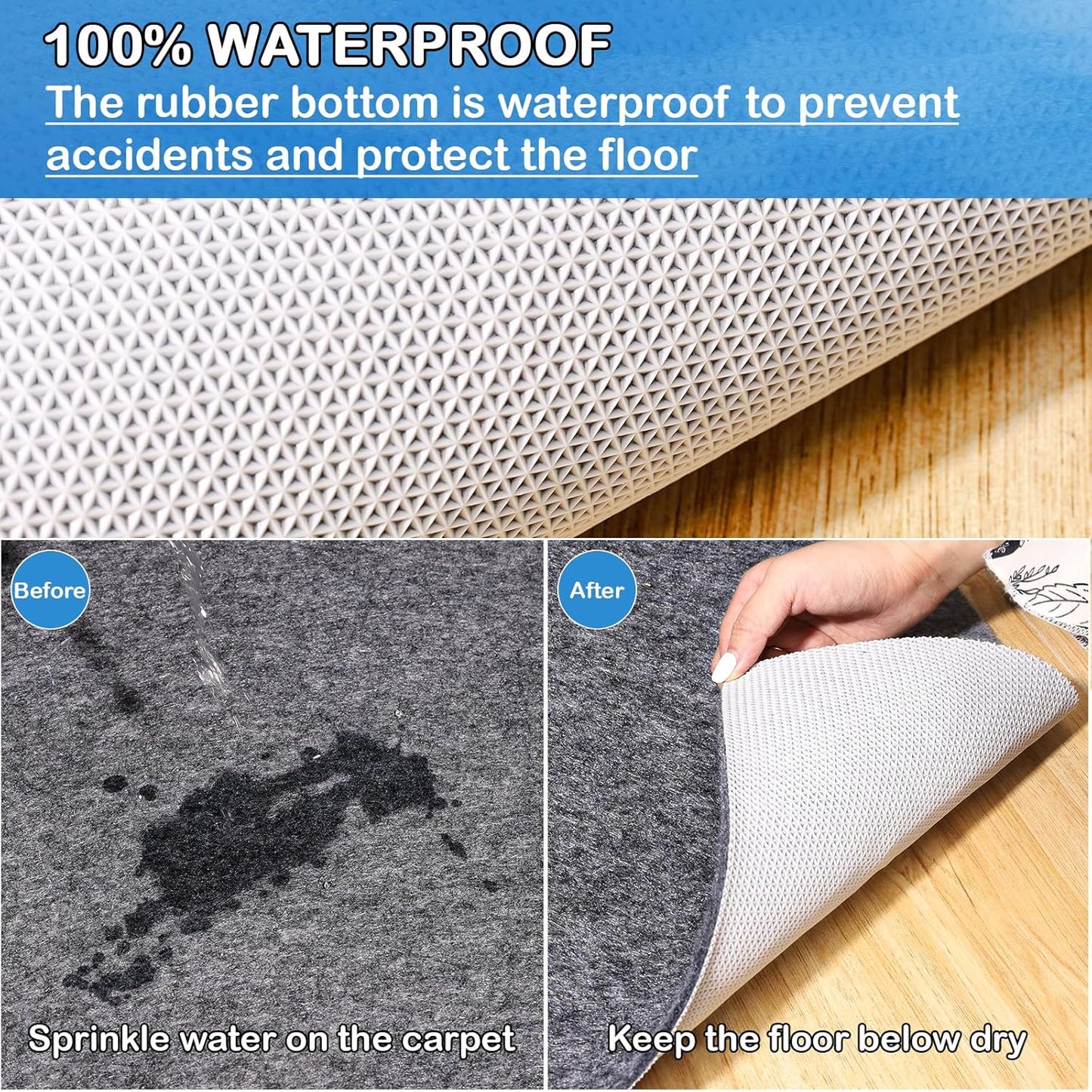 Non-Slip Rug Pads 2 x 10ft, 100% Waterproof Extra Large Area Rugs Non Skid Rug Pad for All Floors and Finishes Durable Hardwood Floor Protective Felt Keeps Rugs in Place, Safe and Secure