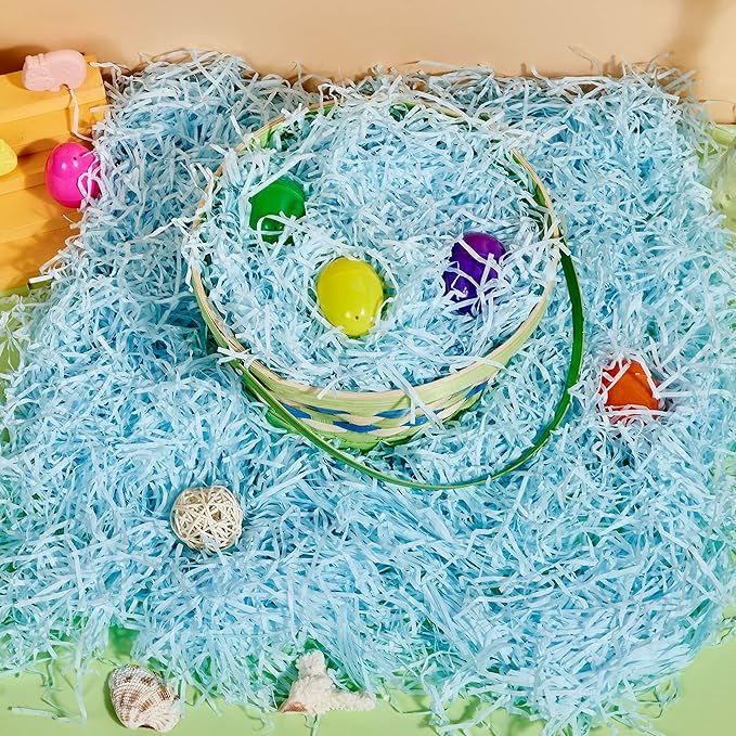 JOYIN 0.75 LB Easter Fake Grass Paper Shred Filler(12 Oz) for Basket Boxes Filling, DIY Gift Wrap Crinkle, Wedding Birthday Engagement Party Decoration, Easter Egg Hunt(Pink, Yellow, Sky Blue, Green)