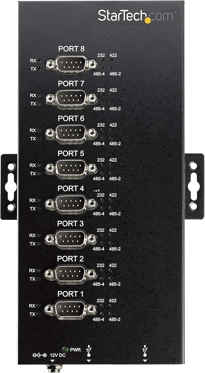 StarTech.com 8 Port Serial Hub USB to RS232/RS485/RS422 Adapter - Industrial USB 2.0 to DB9 Serial Converter Hub - IP30 Rated - Din Rail Mountable Metal Serial Hub - 15kV ESD Protection, TAA