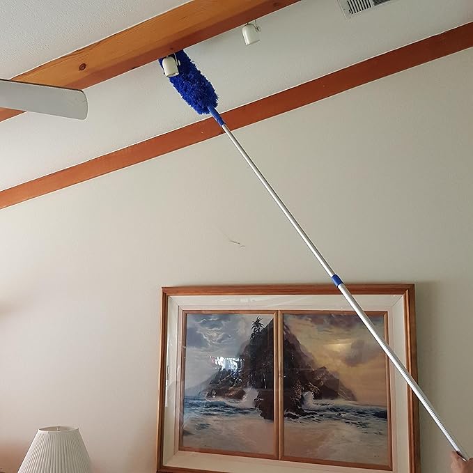 Extension Rod & Blue Extension Cobweb Duster Ultimate Dusting Kit - Extendable Reach 20 feet, Ceiling Fan Duster, Long Handle Aluminum Telescoping Pole, Webster Duster for Cleaning