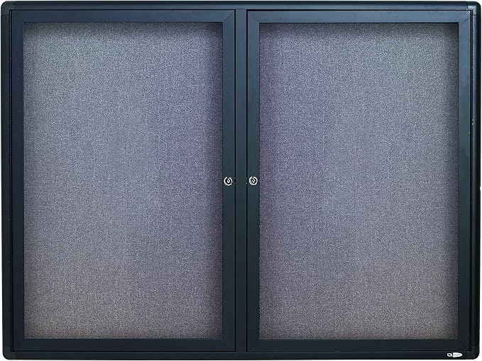 Quartet Bulletin Board, 4' x 3' Enclosed Fabric Notice Board, Lockable Swing Doors, Graphite Frame (2364L)