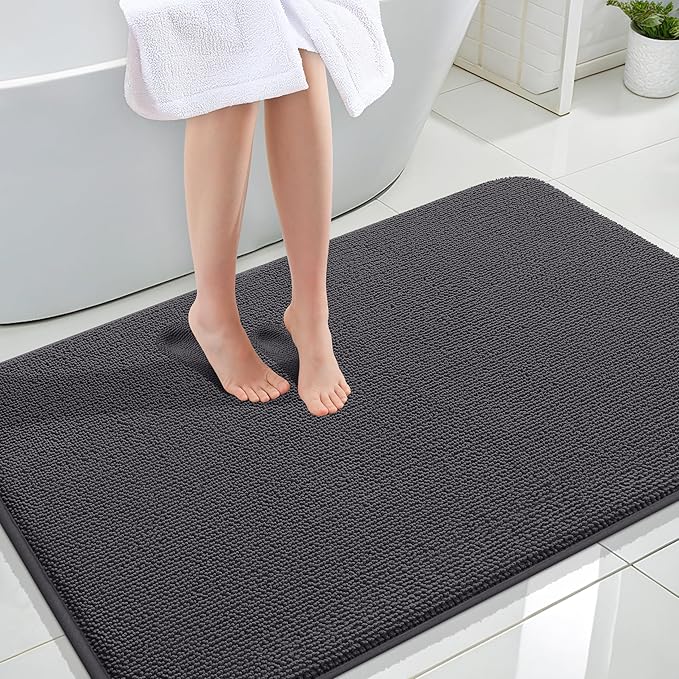 OLANLY Thick Memory Foam Bath Mats Rugs 47x32, Extra Soft Absorbent Bathroom Rug, Quick Dry Bath Mat, Non-Slip, Machine Washable Carpet for Bathroom, Tub and Shower, Home Decor Accessories, Dark Grey