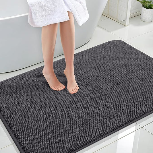 OLANLY Thick Memory Foam Bath Mats Rugs 47x32, Extra Soft Absorbent Bathroom Rug, Quick Dry Bath Mat, Non-Slip, Machine Washable Carpet for Bathroom, Tub and Shower, Home Decor Accessories, Dark Grey