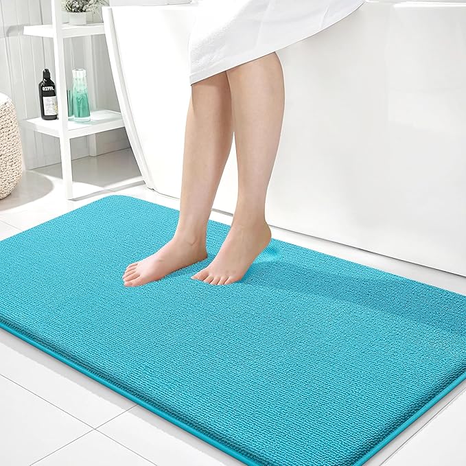 OLANLY Thick Memory Foam Bath Mats Rugs 44x24, Extra Soft Absorbent Bathroom Rug, Quick Dry Bath Mat, Non-Slip, Machine Washable Carpet for Bathroom, Tub and Shower, Home Decor Accessories, Aqua Sky
